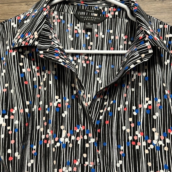 PAIGE Black and White Cuffed Sleeve Button Down Shirt - Picture 4 of 4